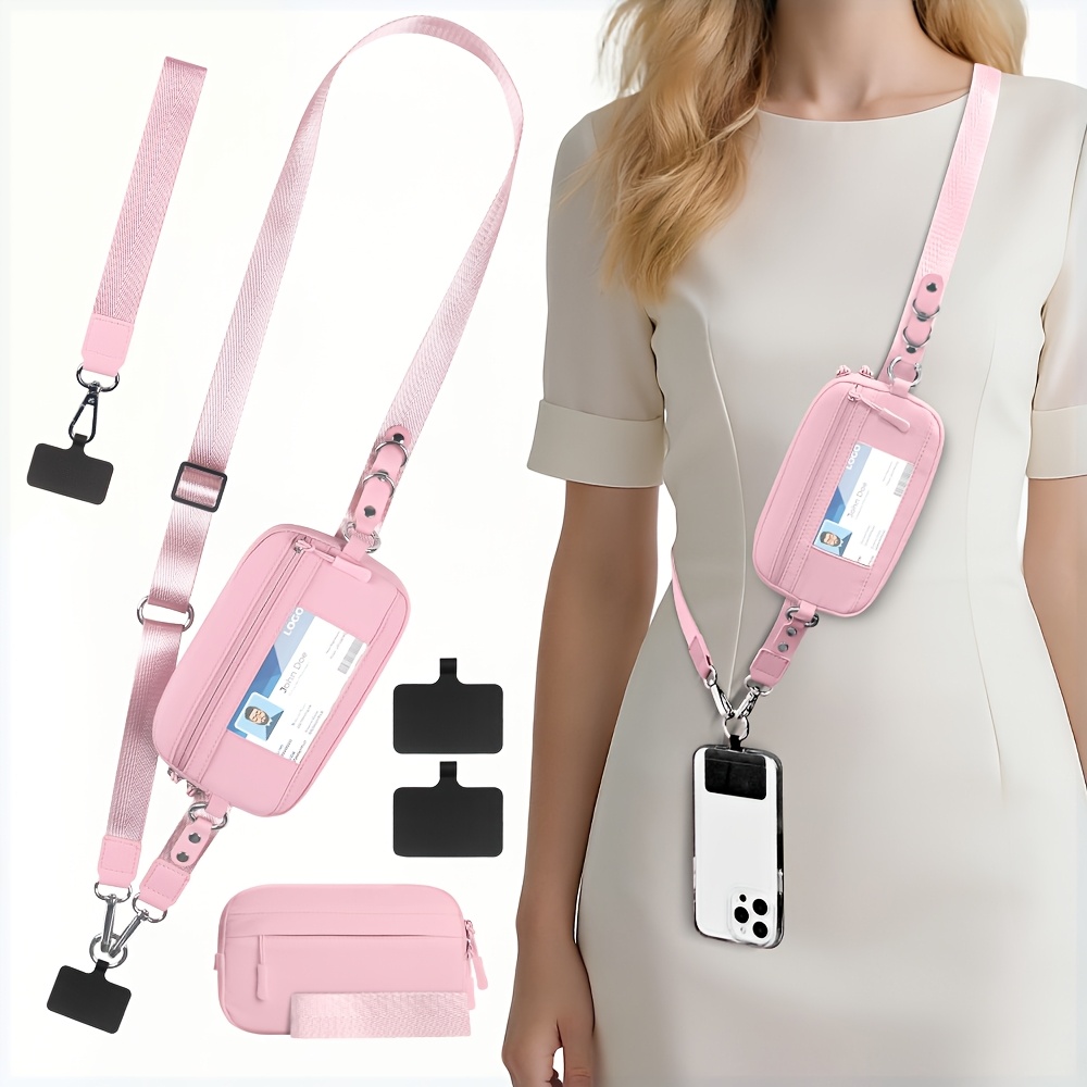 2pcs rfid clip and go strap for phone with wallet crossbody phone lanyard | includes wrist strap and zippered anti theft pocket, suitable for everyday travel, universal multi functional mobile phone lanyard, compatible with most smartphones