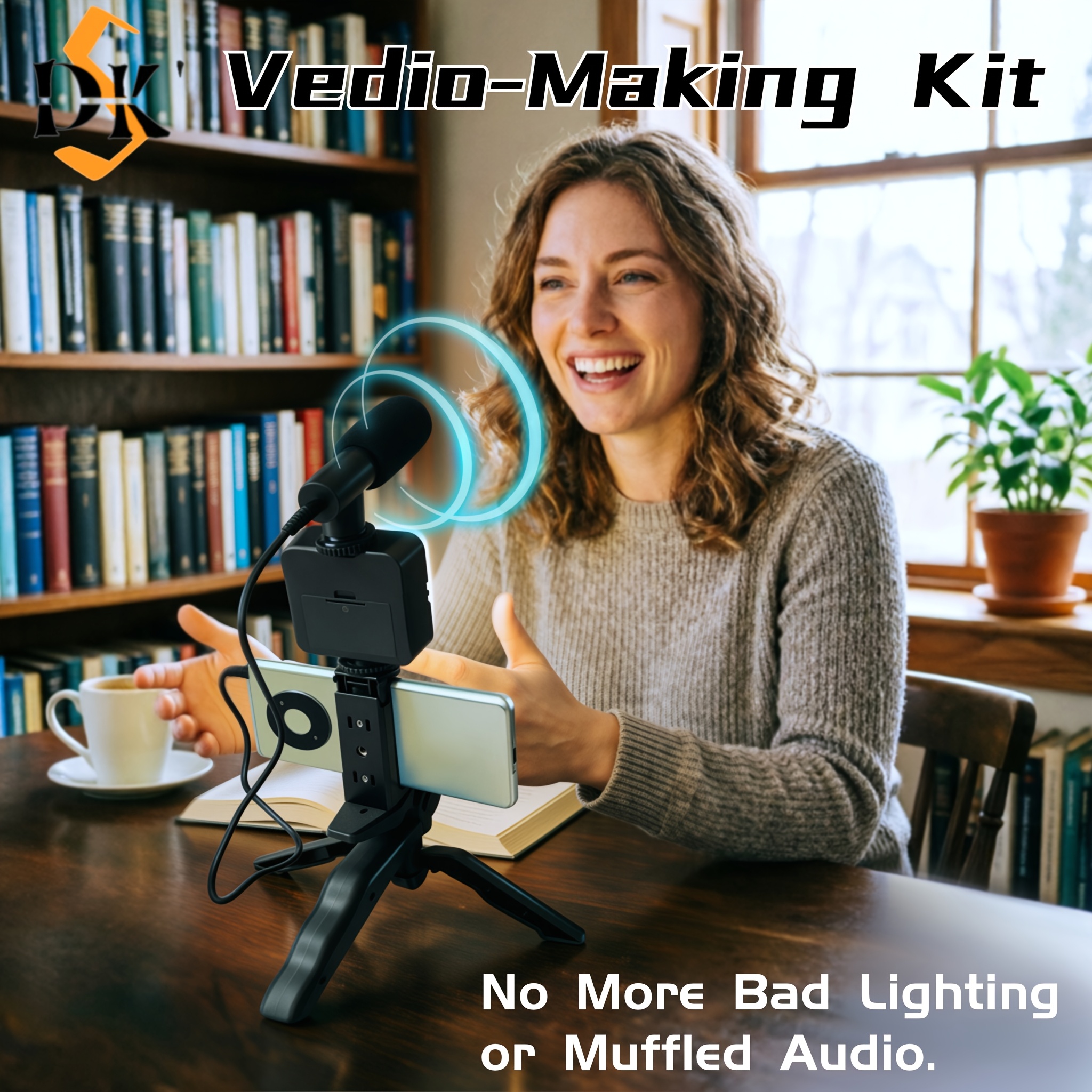 vlogging kit with tripod, mini led video light, microphone, portable live streaming setup, compatible with cameras and mobile devices for video conference calls, vlogging, , instagram, and tiktok.