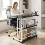 adjustable height standing desk, mobile desk with universal wheels, double layer storage, stable and comfortable, 40 x 80cm study table, sturdy and durable, easy to assemble, suitable for home office