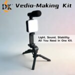 vlogging kit with tripod, mini led video light, microphone, portable live streaming setup, compatible with cameras and mobile devices for video conference calls, vlogging, , instagram, and tiktok.
