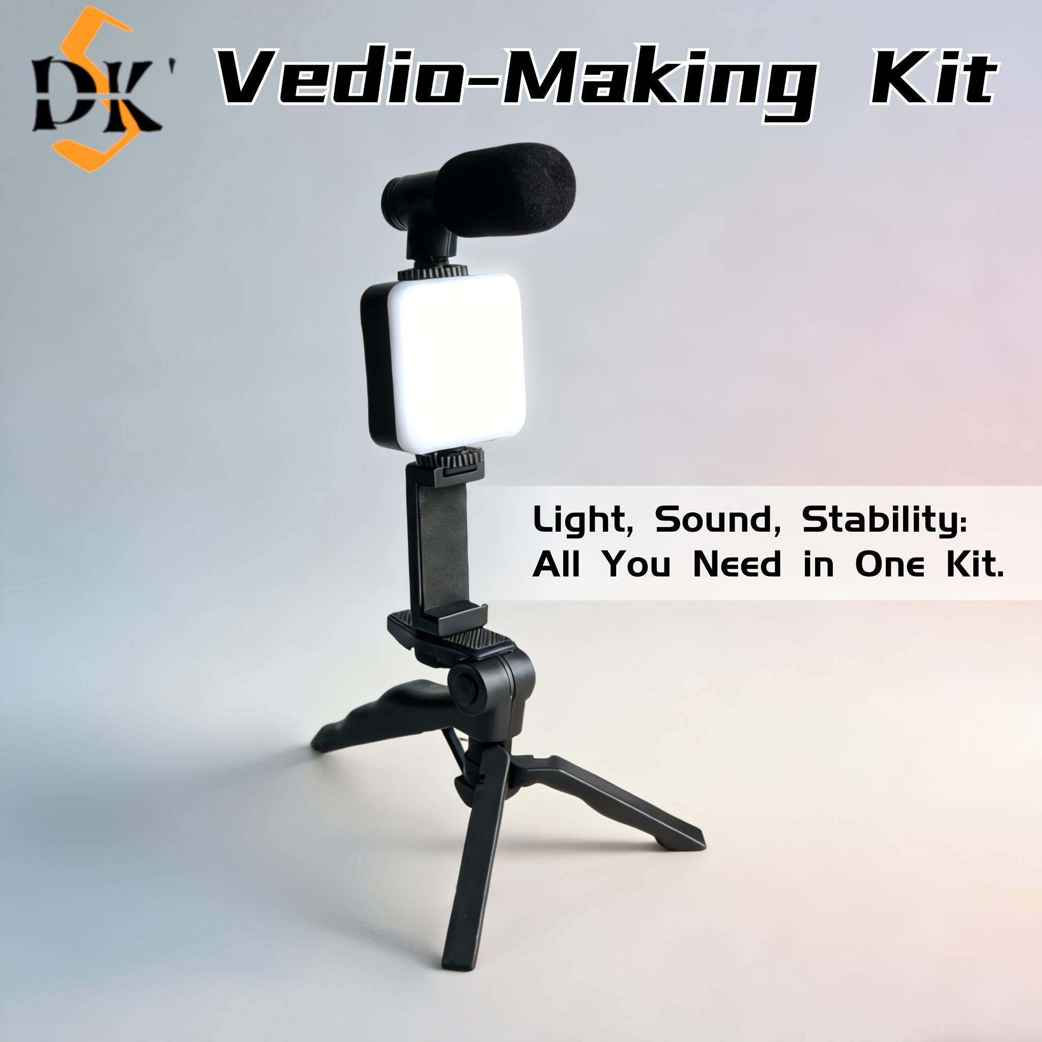 vlogging kit with tripod, mini led video light, microphone, portable live streaming setup, compatible with cameras and mobile devices for video conference calls, vlogging, , instagram, and tiktok.