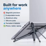 1pc 3 in 1 foldable adjustable height magnetic stand | suitable for phones, tablets, laptops, and computers, compatible with iphone/type c android connectors, offers 8 height adjustment settings, portable desktop holder, laptop desk, aluminum alloy