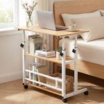 adjustable height standing desk, mobile desk with universal wheels, double layer storage, stable and comfortable, 40 x 80cm study table, sturdy and durable, easy to assemble, suitable for home office