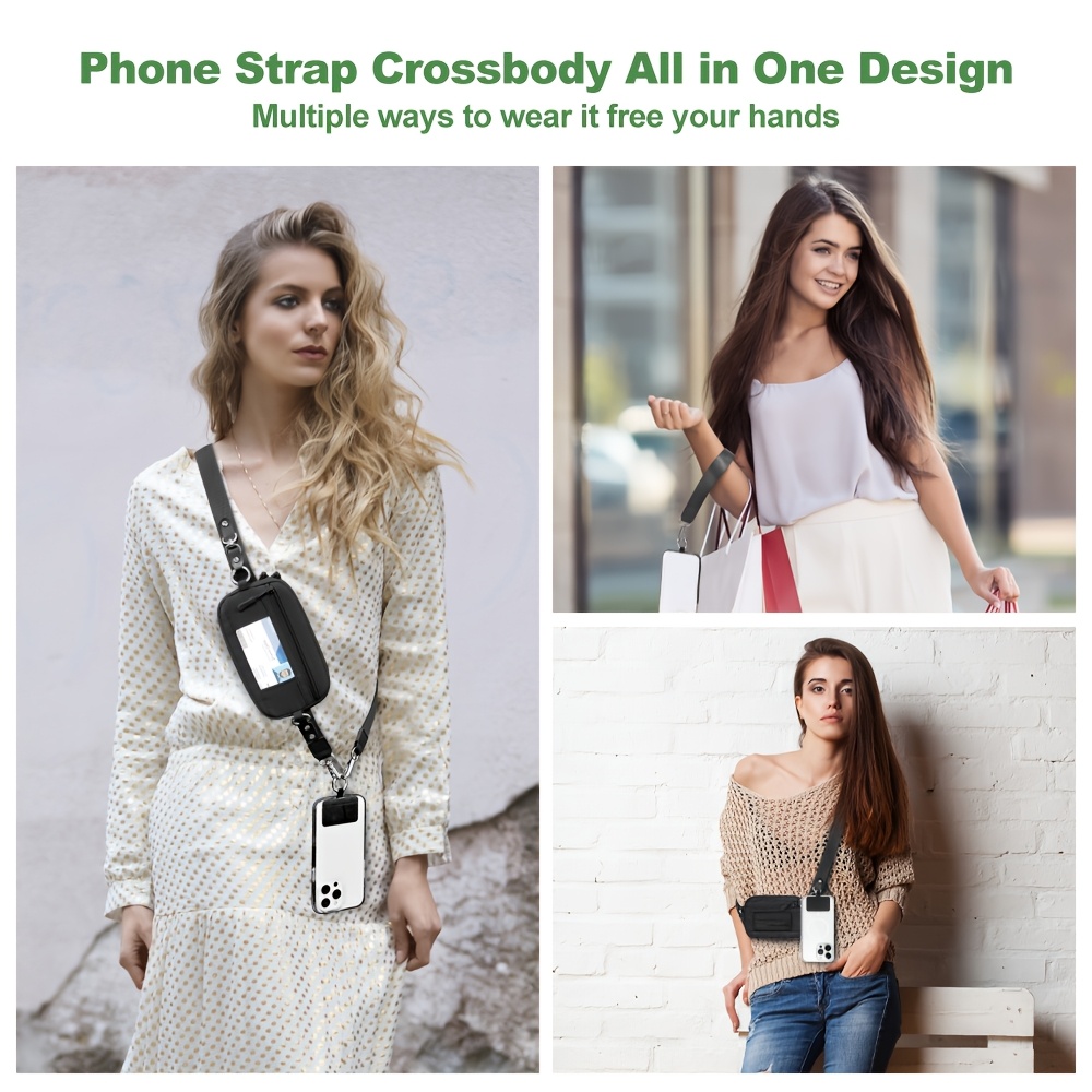 2pcs rfid clip and go strap for phone with wallet crossbody phone lanyard | includes wrist strap and zippered anti theft pocket, suitable for everyday travel, universal multi functional mobile phone lanyard, compatible with most smartphones