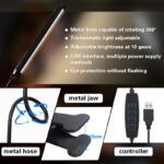 modern dimmable led desk lamp with touch control, adjustable swing arm & clamp, usb powered eye caring task light, polished black design for home office workspace, adjustable desk light | curved arm lamp | integrated usb ports, lamps for home office