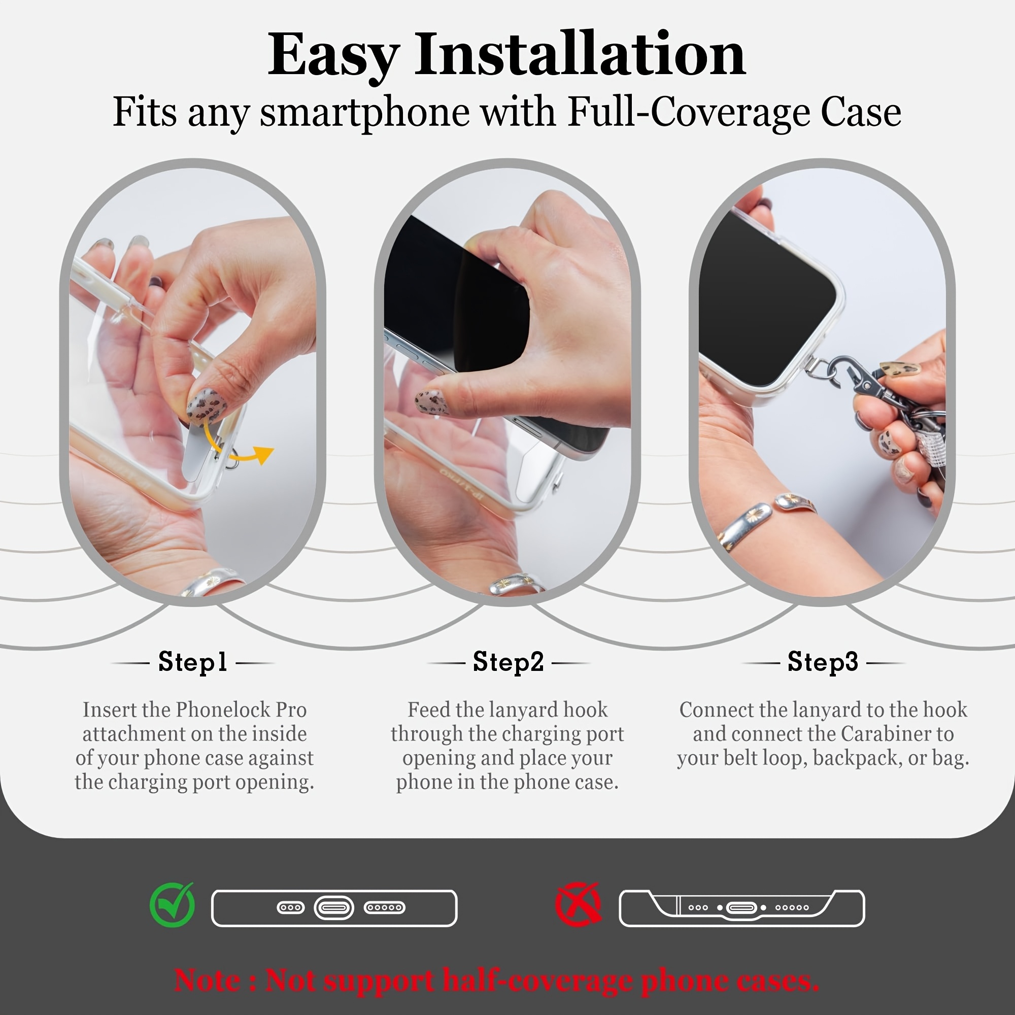 retractable cell phone lanyard, heavy duty metal anti theft phone tether with belt clip carabiner, universal anchor