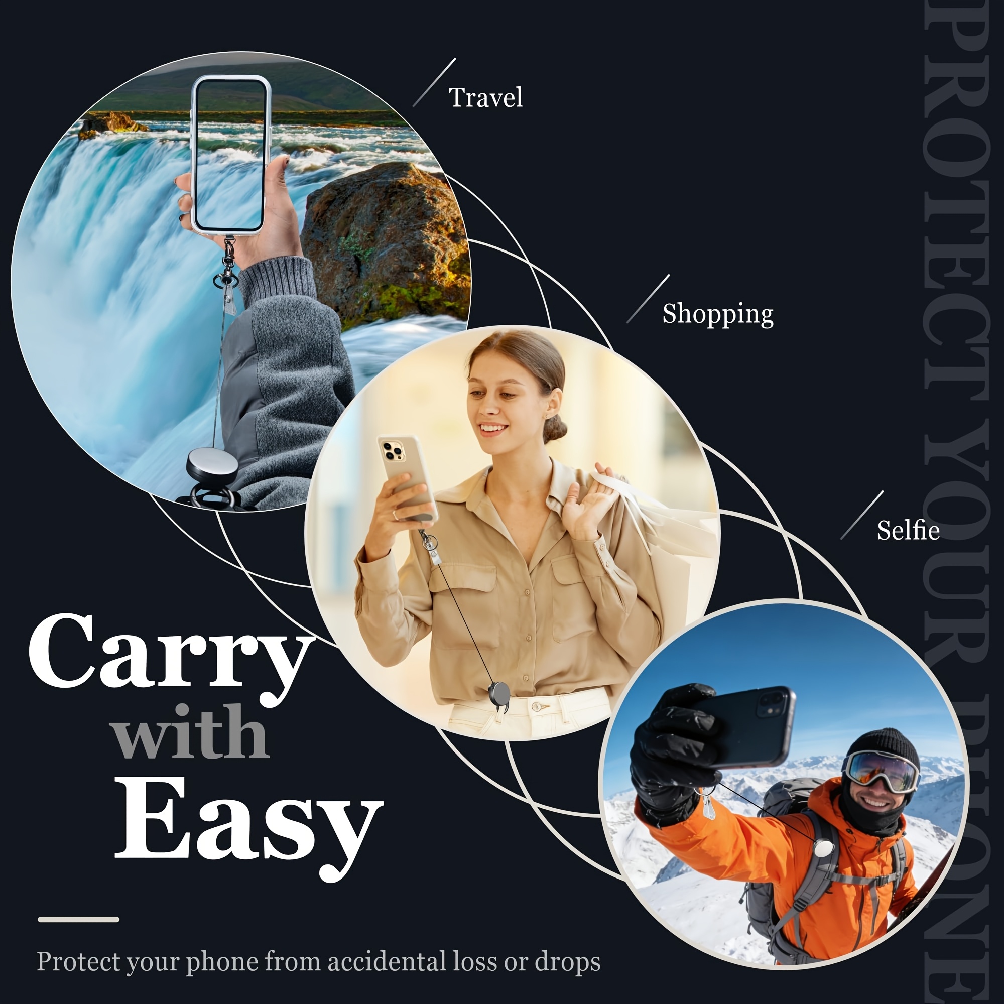 retractable cell phone lanyard, heavy duty metal anti theft phone tether with belt clip carabiner, universal anchor