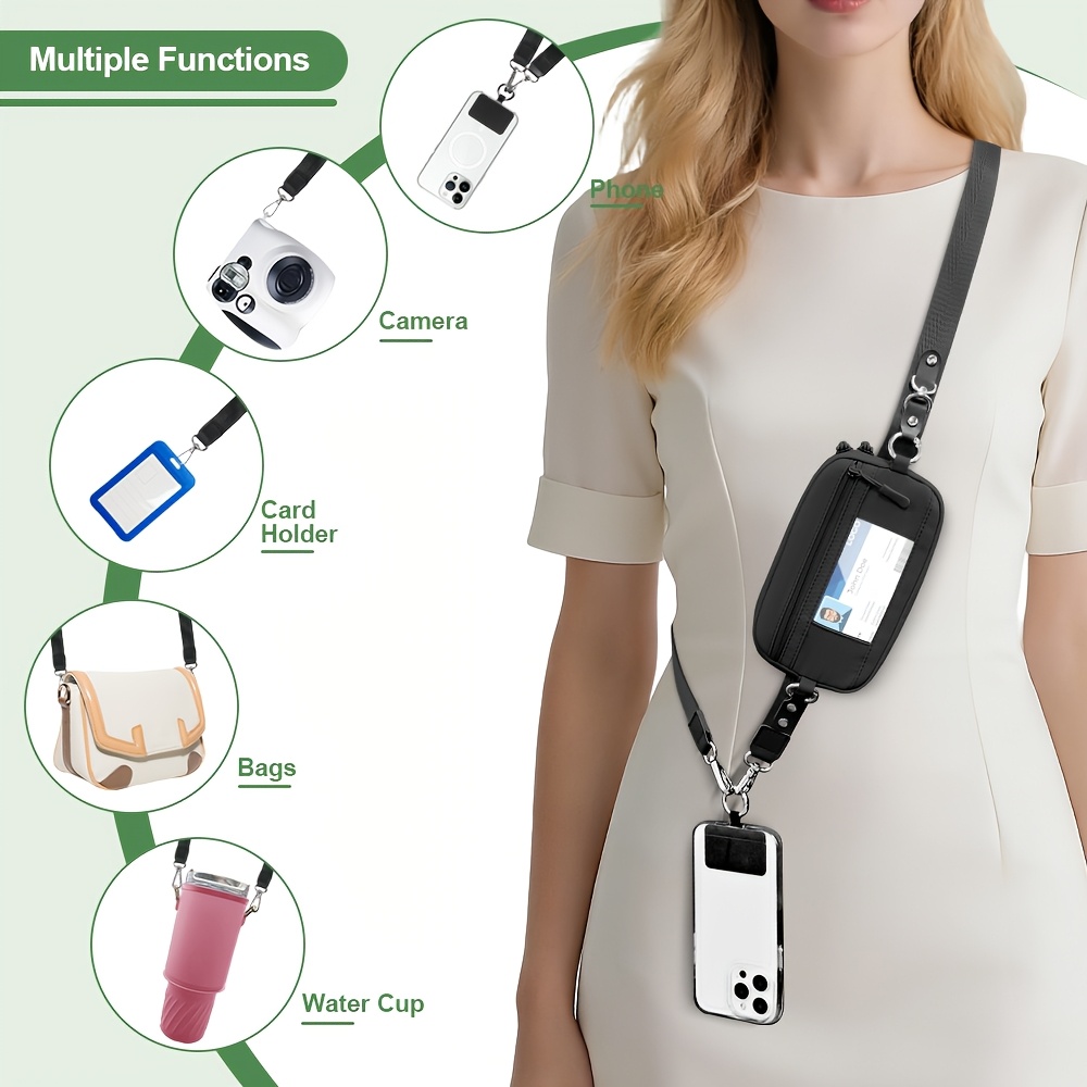 2pcs rfid clip and go strap for phone with wallet crossbody phone lanyard | includes wrist strap and zippered anti theft pocket, suitable for everyday travel, universal multi functional mobile phone lanyard, compatible with most smartphones