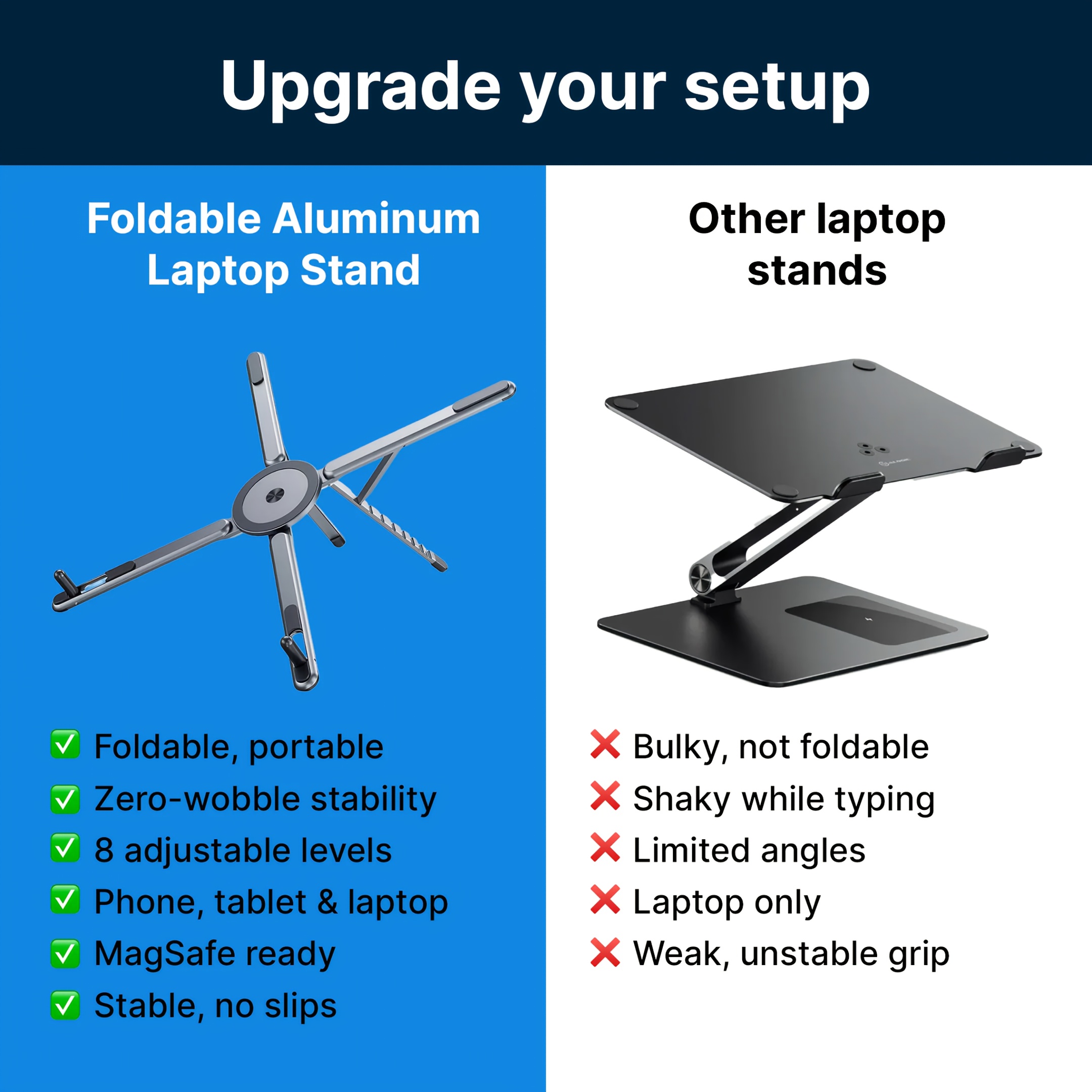 1pc 3 in 1 foldable adjustable height magnetic stand | suitable for phones, tablets, laptops, and computers, compatible with iphone/type c android connectors, offers 8 height adjustment settings, portable desktop holder, laptop desk, aluminum alloy