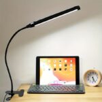 96led table lamp, desk lamp, usb powered clip on led reading light flexible gooseneck design, 3 color modes, adjustable brightness, suitable for reading, video calling, home office, bedside, and handicrafts