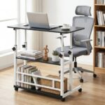 adjustable height standing desk, mobile desk with universal wheels, double layer storage, stable and comfortable, 40 x 80cm study table, sturdy and durable, easy to assemble, suitable for home office