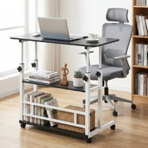 adjustable height standing desk, mobile desk with universal wheels, double layer storage, stable and comfortable, 40 x 80cm study table, sturdy and durable, easy to assemble, suitable for home office