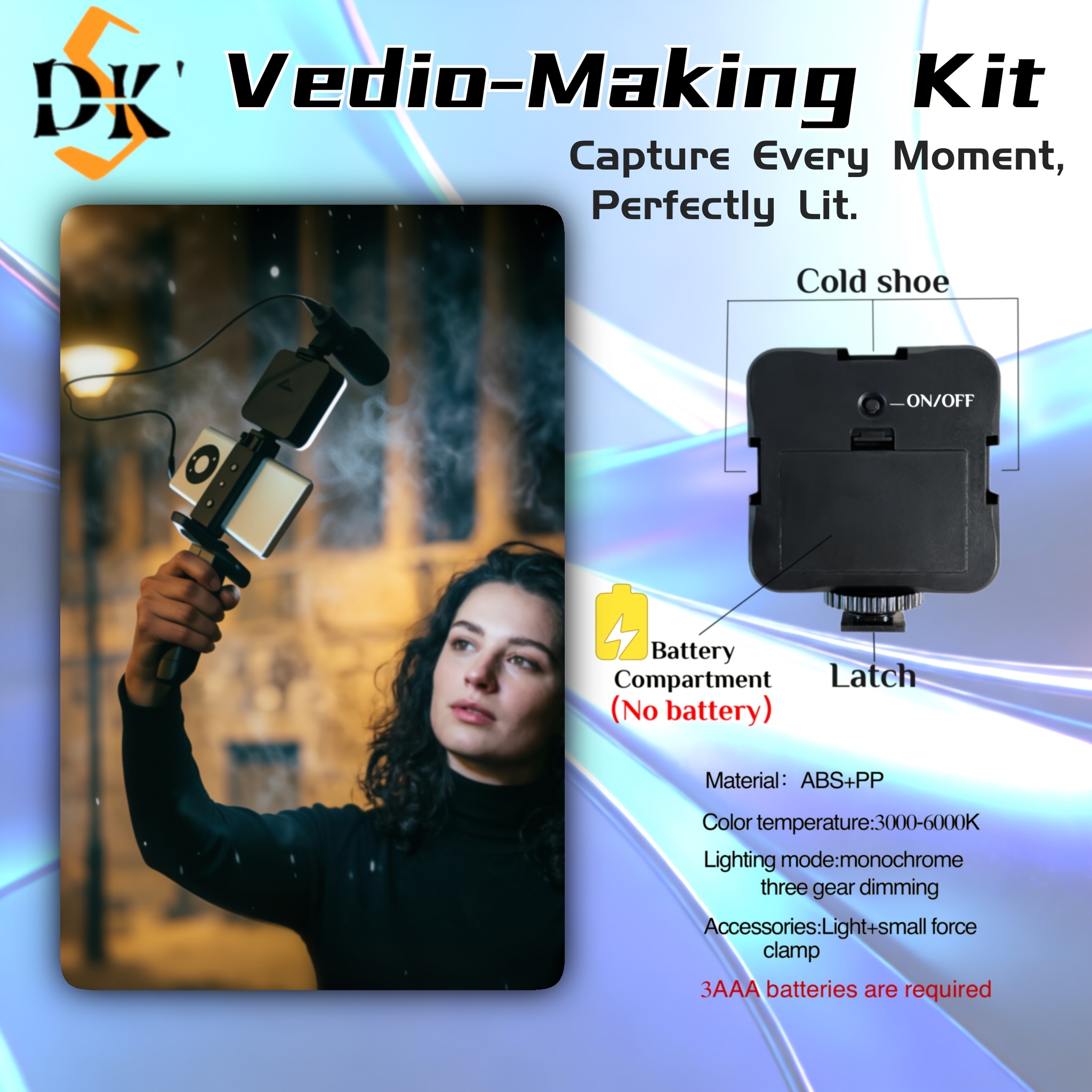 vlogging kit with tripod, mini led video light, microphone, portable live streaming setup, compatible with cameras and mobile devices for video conference calls, vlogging, , instagram, and tiktok.