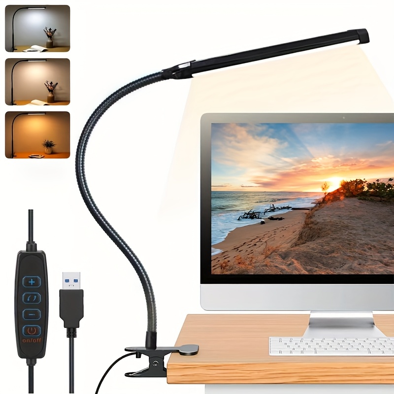 96led table lamp, desk lamp, usb powered clip on led reading light flexible gooseneck design, 3 color modes, adjustable brightness, suitable for reading, video calling, home office, bedside, and handicrafts