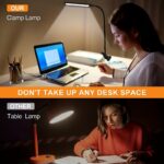modern dimmable led desk lamp with touch control, adjustable swing arm & clamp, usb powered eye caring task light, polished black design for home office workspace, adjustable desk light | curved arm lamp | integrated usb ports, lamps for home office