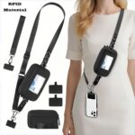 2pcs rfid clip and go strap for phone with wallet crossbody phone lanyard | includes wrist strap and zippered anti theft pocket, suitable for everyday travel, universal multi functional mobile phone lanyard, compatible with most smartphones
