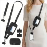 2pcs rfid clip and go strap for phone with wallet crossbody phone lanyard | includes wrist strap and zippered anti theft pocket, suitable for everyday travel, universal multi functional mobile phone lanyard, compatible with most smartphones