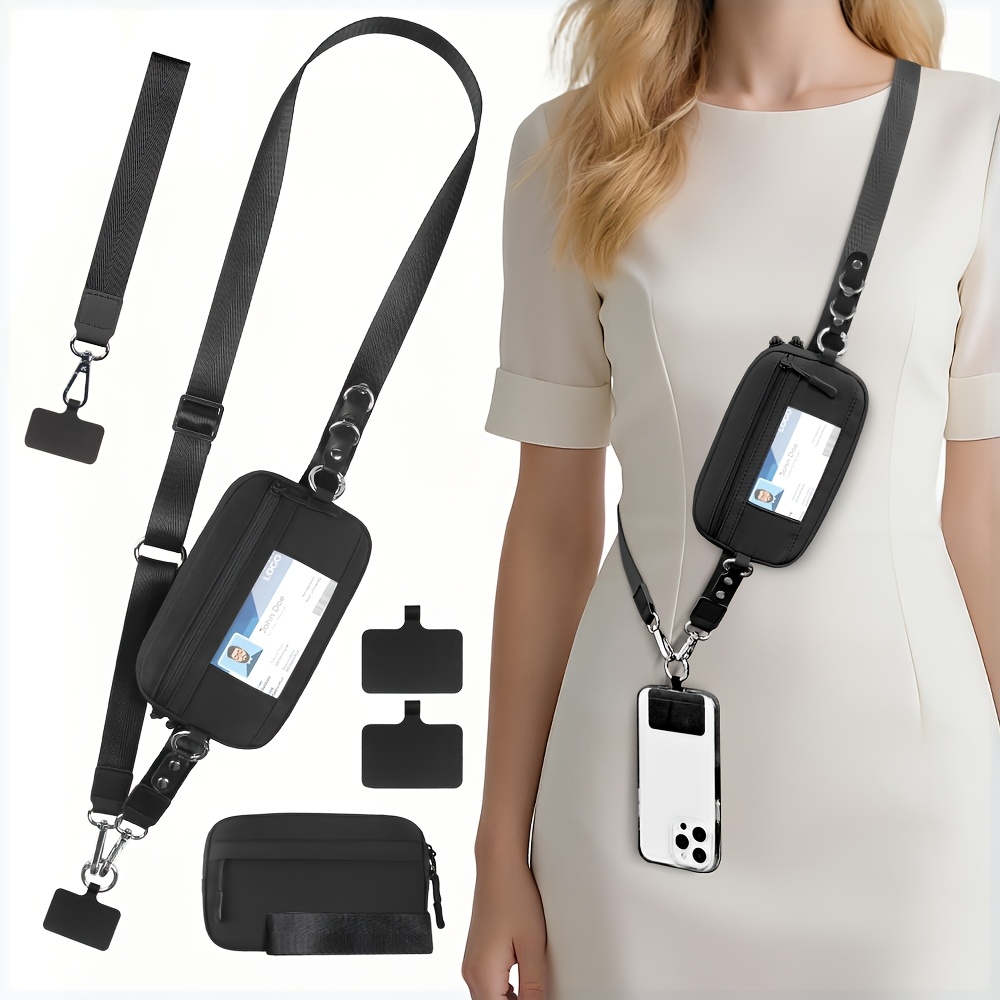 2pcs rfid clip and go strap for phone with wallet crossbody phone lanyard | includes wrist strap and zippered anti theft pocket, suitable for everyday travel, universal multi functional mobile phone lanyard, compatible with most smartphones