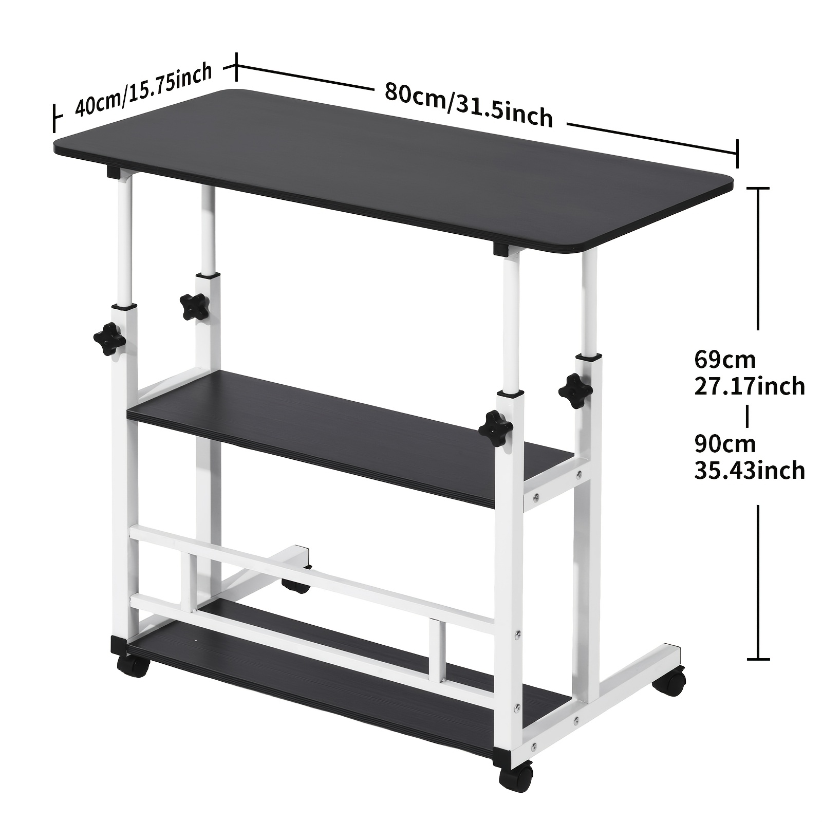 adjustable height standing desk, mobile desk with universal wheels, double layer storage, stable and comfortable, 40 x 80cm study table, sturdy and durable, easy to assemble, suitable for home office