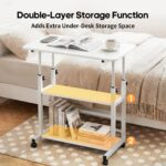 adjustable height standing desk, mobile desk with universal wheels, double layer storage, stable and comfortable, 40 x 80cm study table, sturdy and durable, easy to assemble, suitable for home office