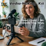 vlogging kit with tripod, mini led video light, microphone, portable live streaming setup, compatible with cameras and mobile devices for video conference calls, vlogging, , instagram, and tiktok.