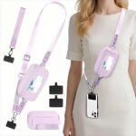 2pcs rfid clip and go strap for phone with wallet crossbody phone lanyard | includes wrist strap and zippered anti theft pocket, suitable for everyday travel, universal multi functional mobile phone lanyard, compatible with most smartphones