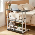 adjustable height standing desk, mobile desk with universal wheels, double layer storage, stable and comfortable, 40 x 80cm study table, sturdy and durable, easy to assemble, suitable for home office