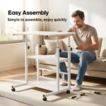 adjustable height standing desk, mobile desk with universal wheels, double layer storage, stable and comfortable, 40 x 80cm study table, sturdy and durable, easy to assemble, suitable for home office