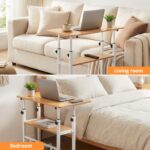 adjustable height standing desk, mobile desk with universal wheels, double layer storage, stable and comfortable, 40 x 80cm study table, sturdy and durable, easy to assemble, suitable for home office