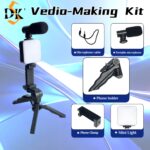 vlogging kit with tripod, mini led video light, microphone, portable live streaming setup, compatible with cameras and mobile devices for video conference calls, vlogging, , instagram, and tiktok.