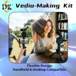 vlogging kit with tripod, mini led video light, microphone, portable live streaming setup, compatible with cameras and mobile devices for video conference calls, vlogging, , instagram, and tiktok.