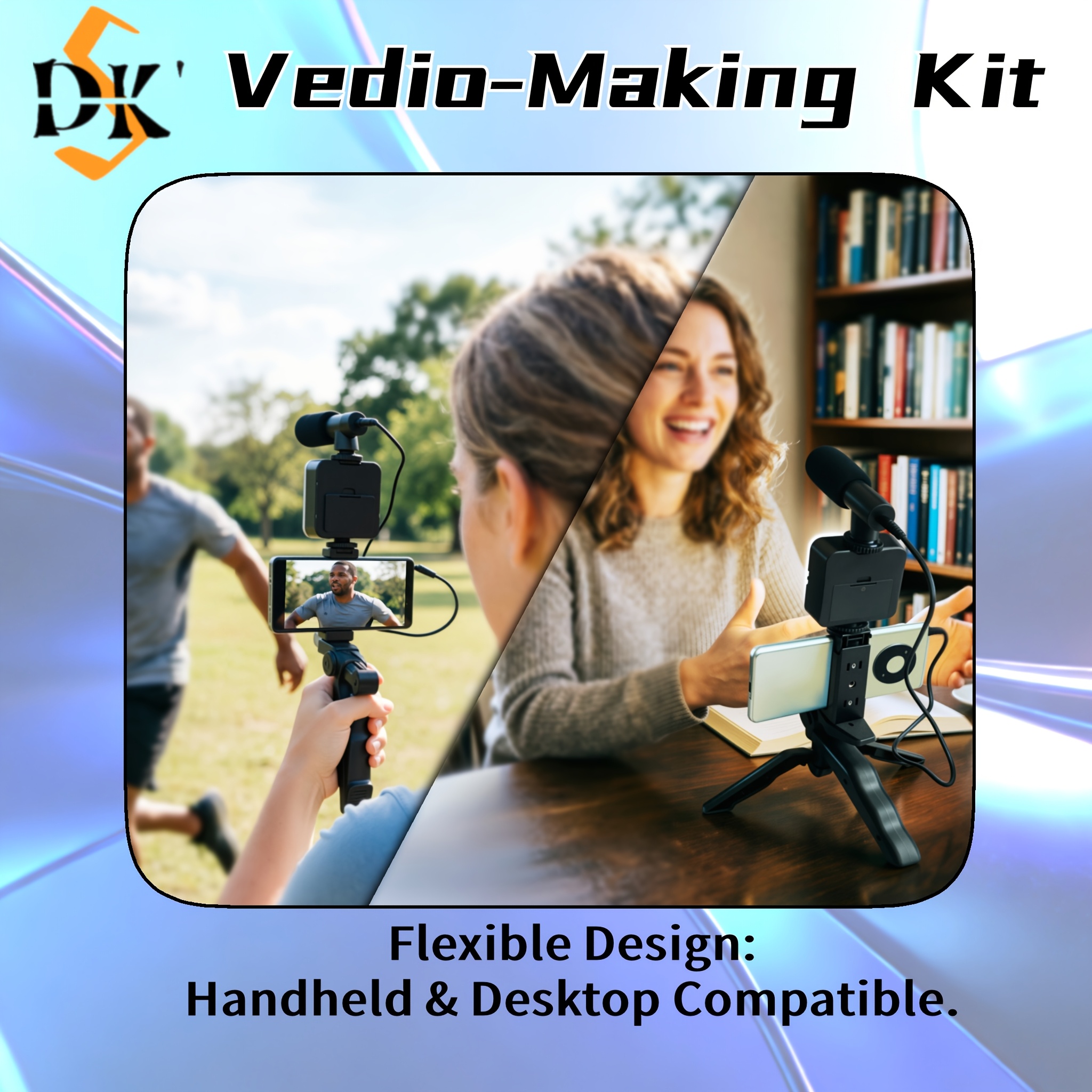 vlogging kit with tripod, mini led video light, microphone, portable live streaming setup, compatible with cameras and mobile devices for video conference calls, vlogging, , instagram, and tiktok.