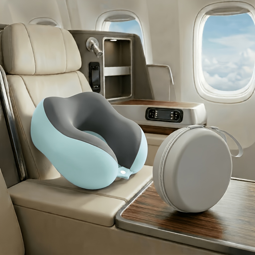 1 comfortable u shaped neck pillow with storage box travel, nap, and office neck pillow featuring slow rebound support, machine washable cover. a lightweight travel neck pillow designed for easy portability, compact for convenient storage