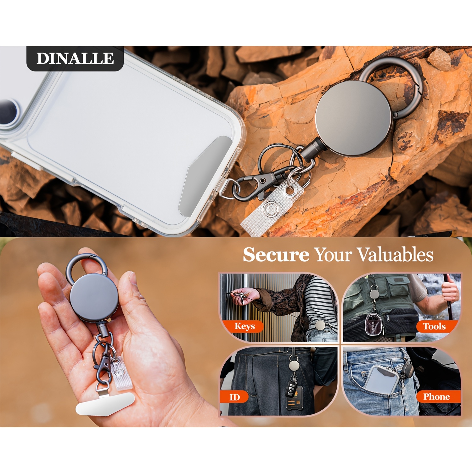 retractable cell phone lanyard, heavy duty metal anti theft phone tether with belt clip carabiner, universal anchor