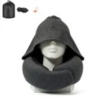 2 in 1 comfort set u shape pillow with hood & inflatable lumbar pillow | travel neck support, back relief, polyester satin cover