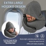 2 in 1 comfort set u shape pillow with hood & inflatable lumbar pillow | travel neck support, back relief, polyester satin cover