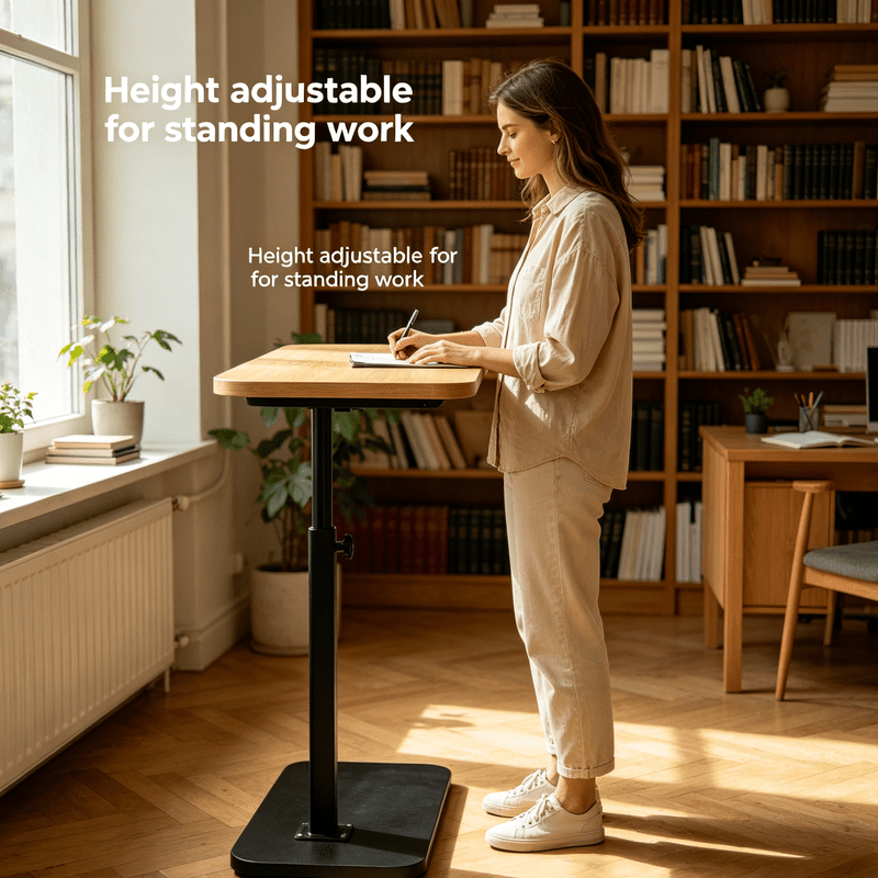 17.72 to 80.01 cm height adjustable side table/desk, premium black walnut wood grain finish, mobile with adjustable height, suitable as a home office computer desk or sofa side table, ideal for office reception or holiday gifting. dz 39 sfz