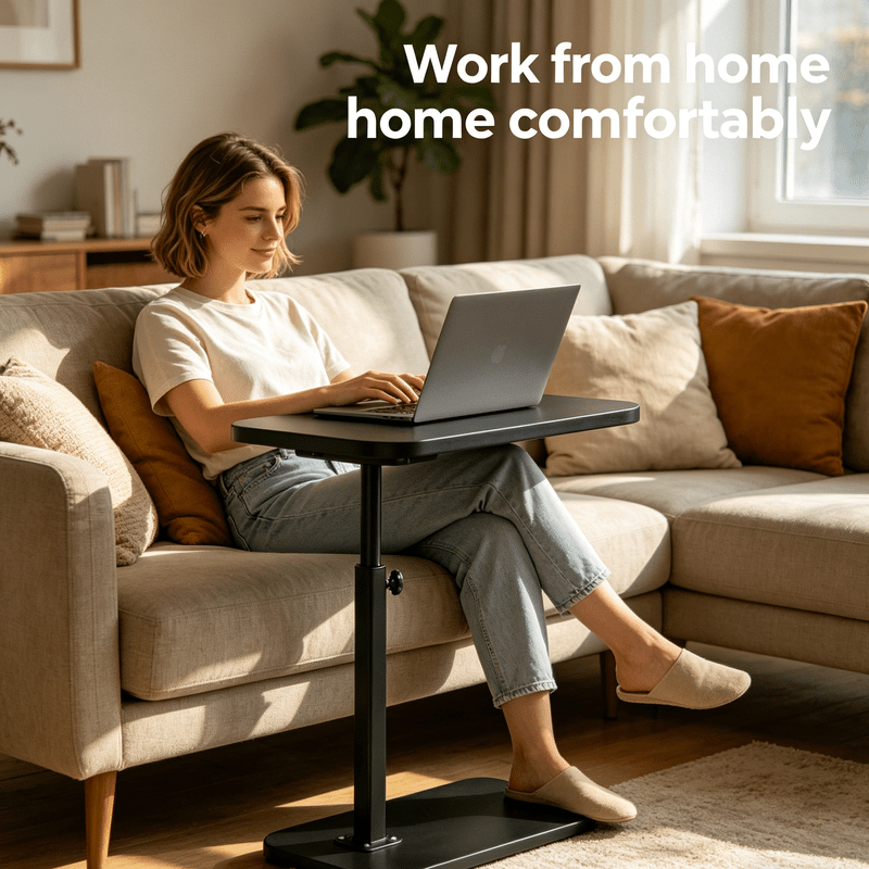 17.72 to 80.01 cm height adjustable side table/desk, premium black walnut wood grain finish, mobile with adjustable height, suitable as a home office computer desk or sofa side table, ideal for office reception or holiday gifting. dz 39 sfz