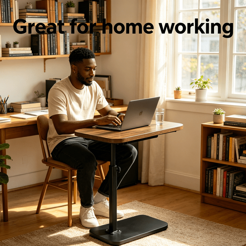 17.72 to 80.01 cm height adjustable side table/desk, premium black walnut wood grain finish, mobile with adjustable height, suitable as a home office computer desk or sofa side table, ideal for office reception or holiday gifting. dz 39 sfz